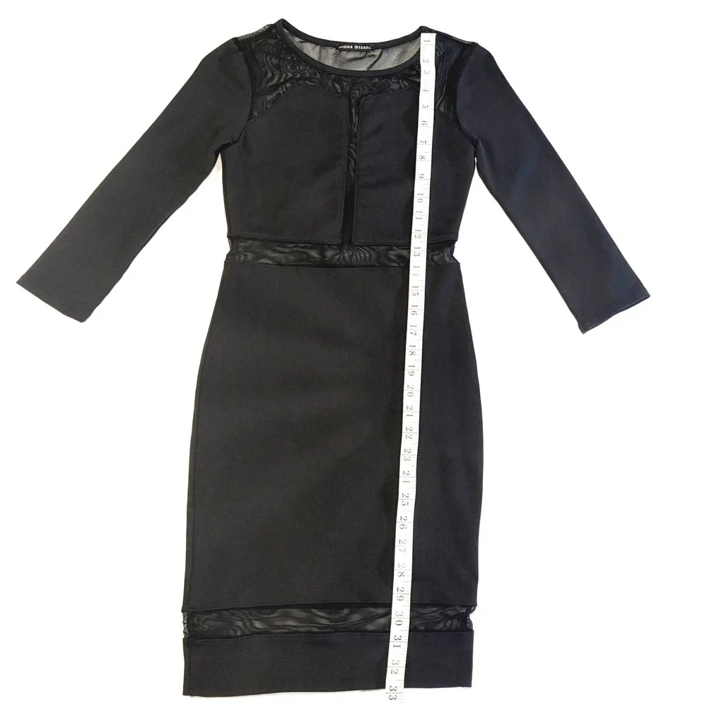 Donna Mizani Black Mesh Panel Bodycon Midi Dress Long Sleeve Cut Out Womens - Picture 2 of 10